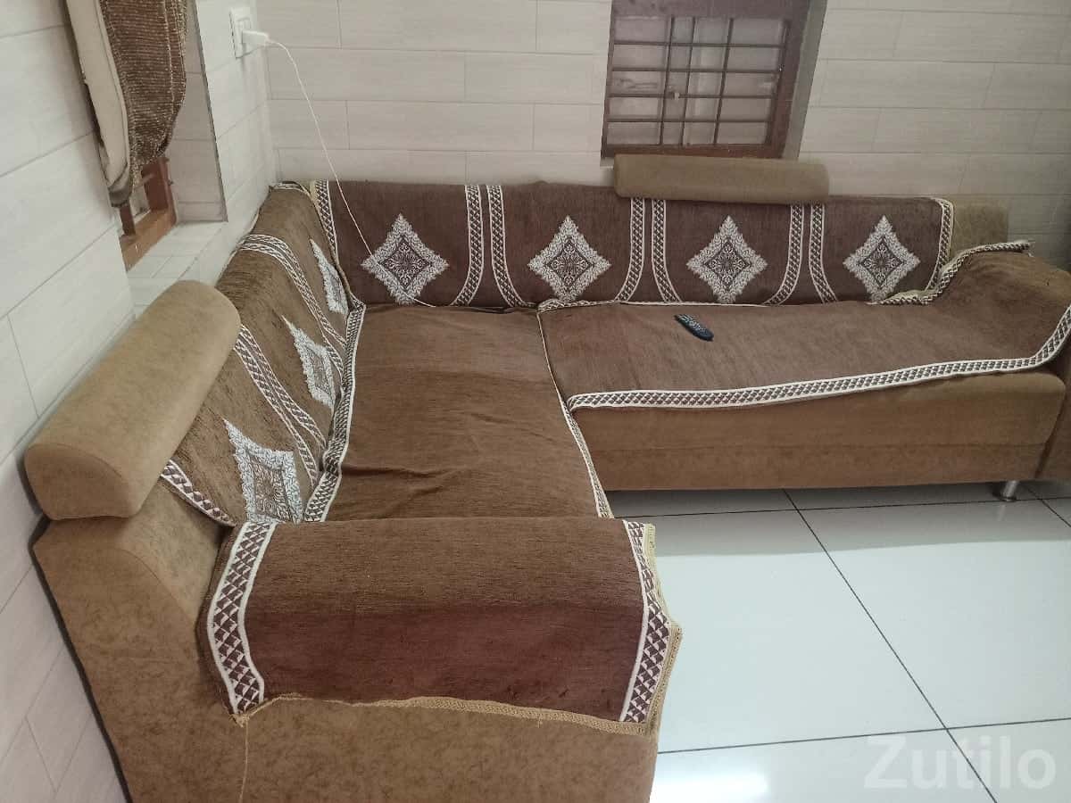 L Shaped Fabric Sofa Set Brown