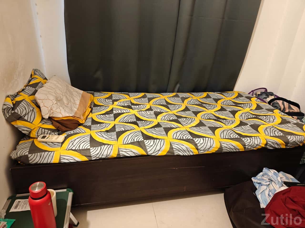 Single Box bed and  single door wardrobe with mirror. Both in good condition