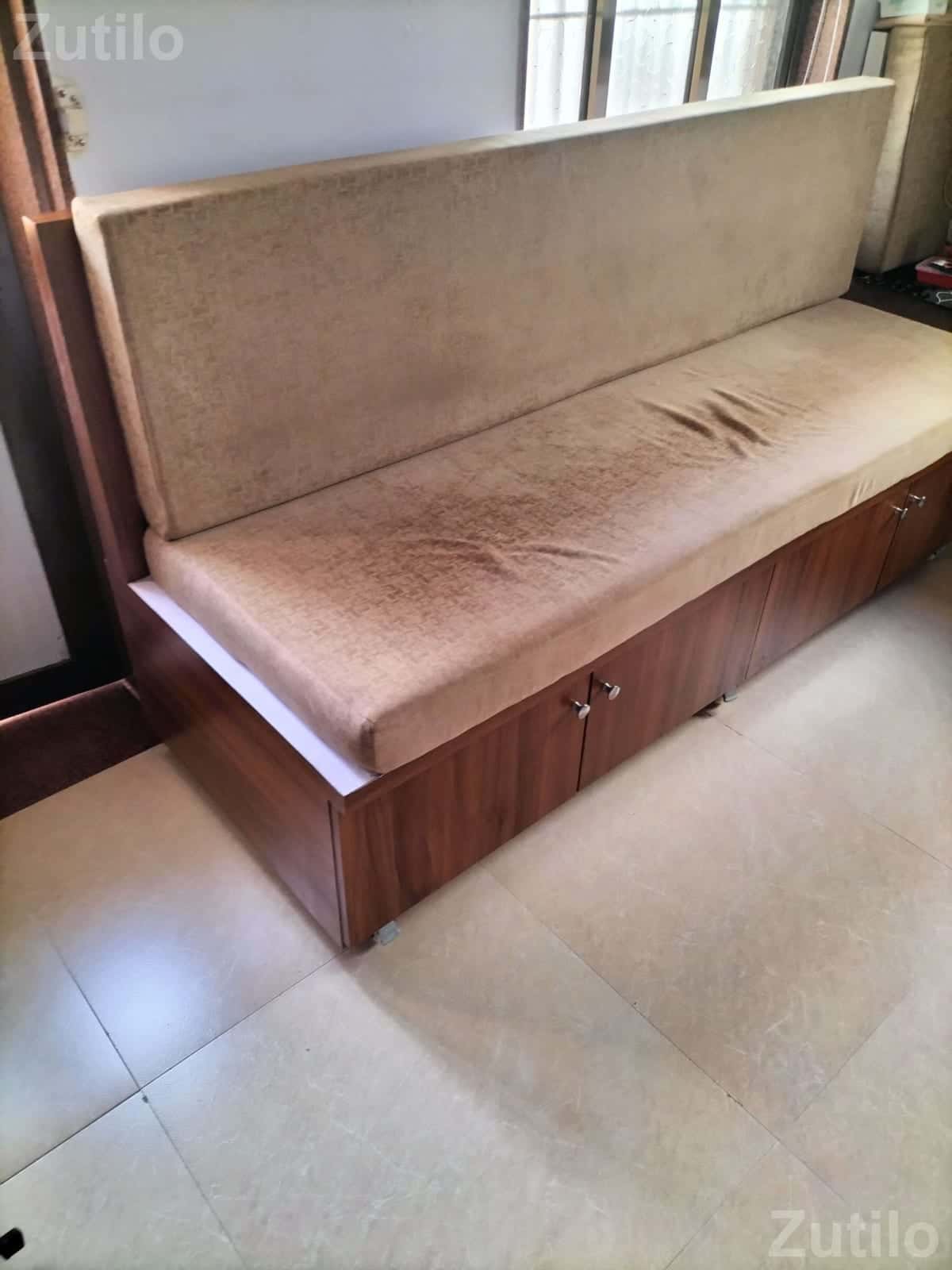 Wooden Sofa with Cushioned Back and Storage