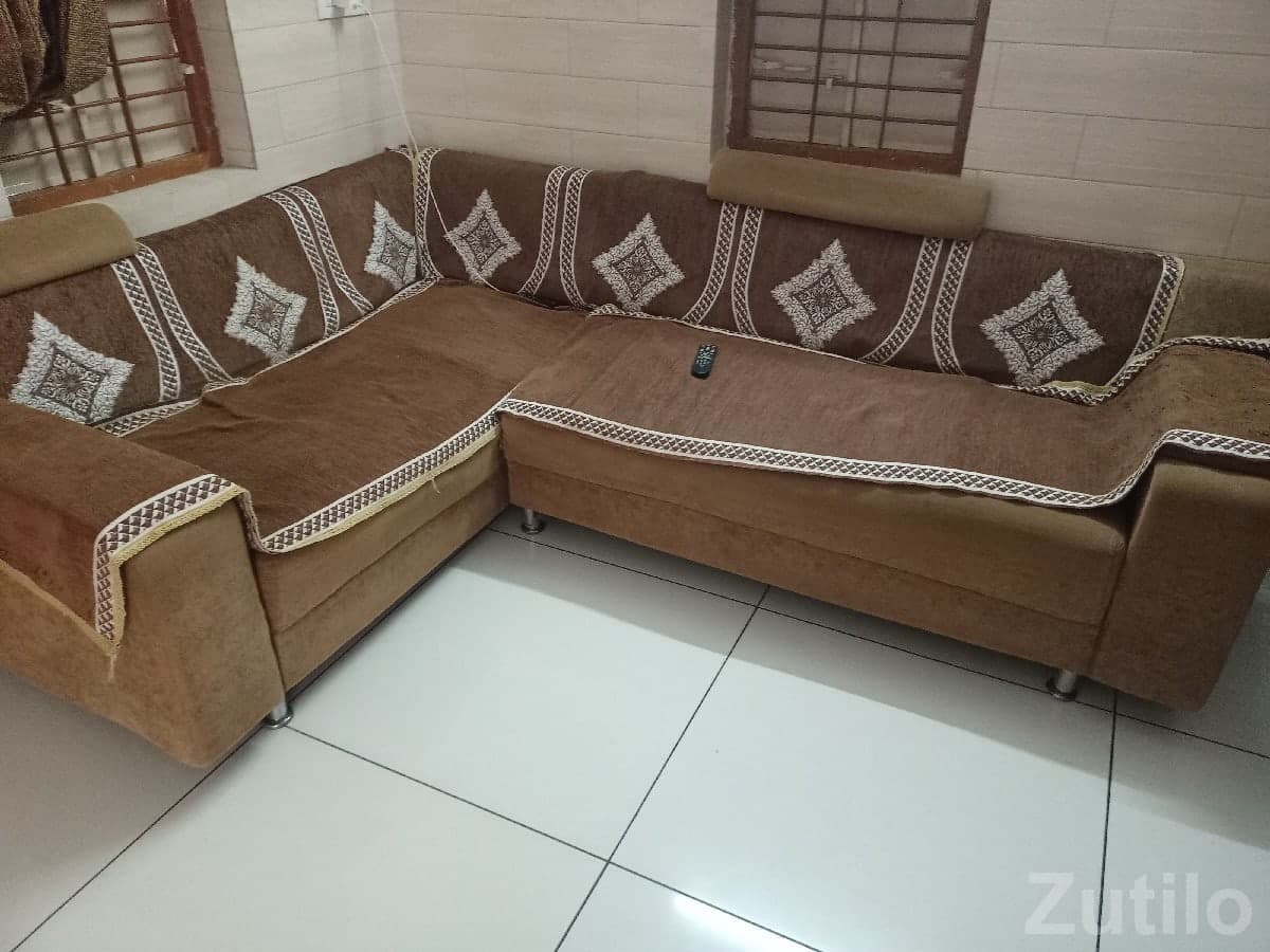 L Shaped Fabric Sofa Set Brown image 3