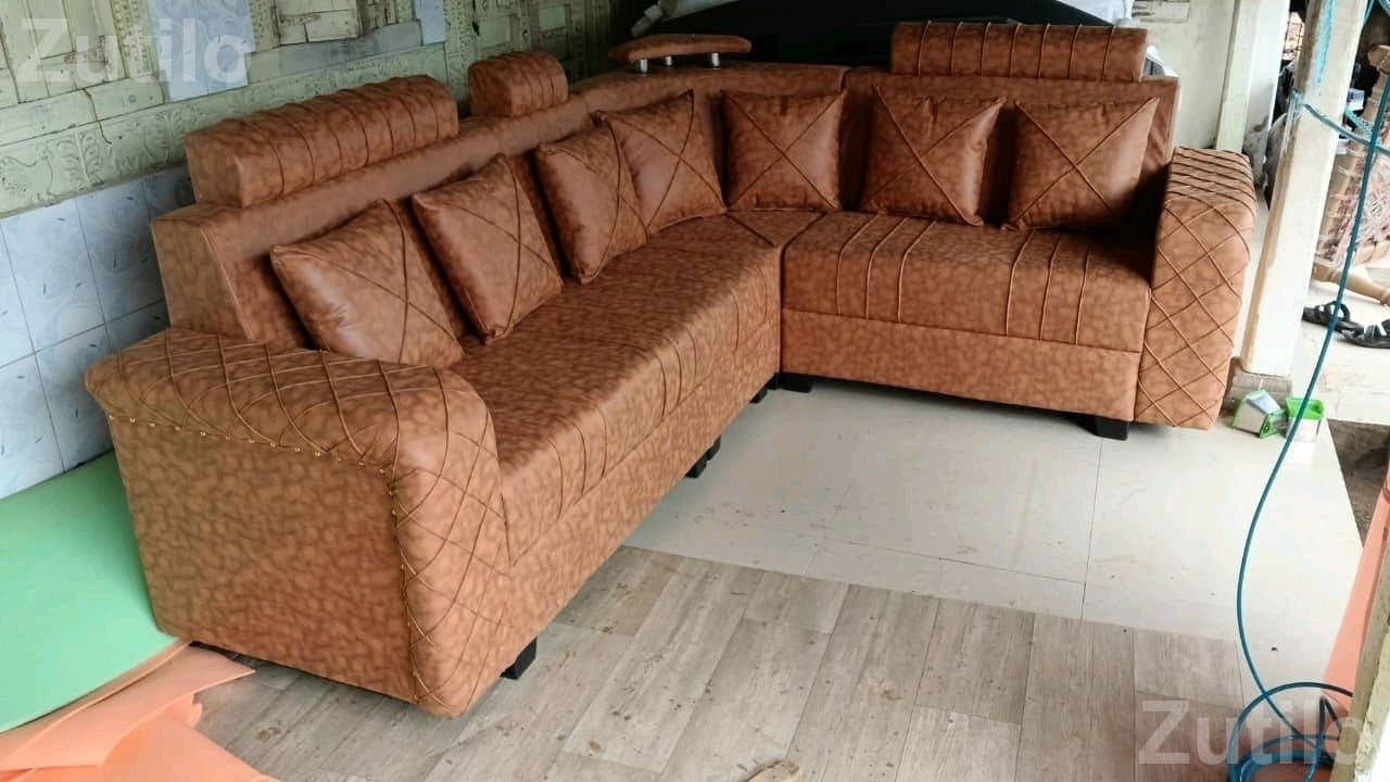 L Shape Brown and White Sofa Set - Sofa Sets - Bhavnagar City - Image 2