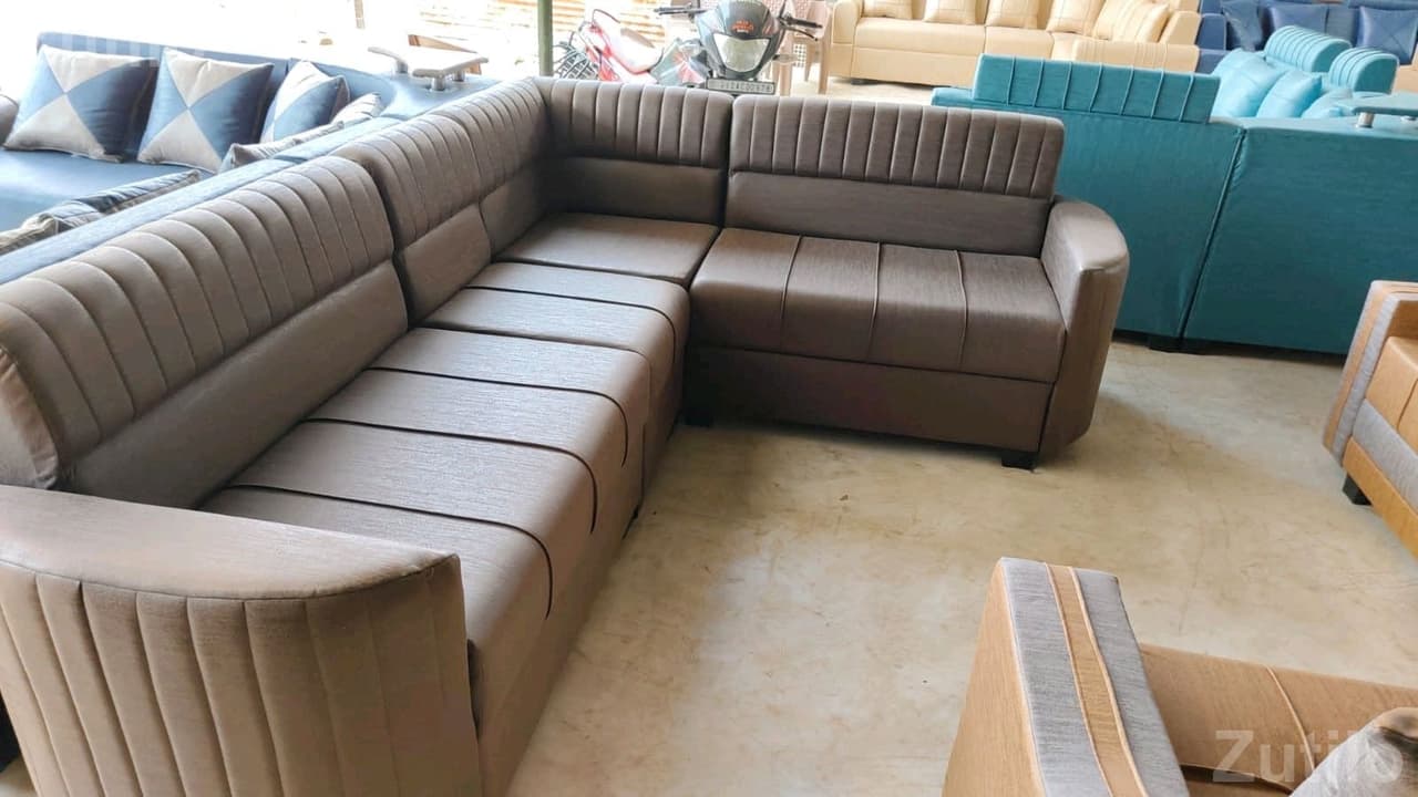 L Shape Brown and White Sofa Set - Sofa Sets - Bhavnagar City - Image 4