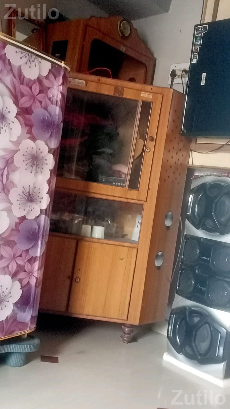 Wooden Storage Cabinet with Glass Shelves