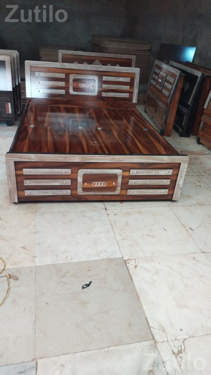 Wooden Double Bed Frame with Designer Headboard - Beds & Mattresses - Deesa - Image 1