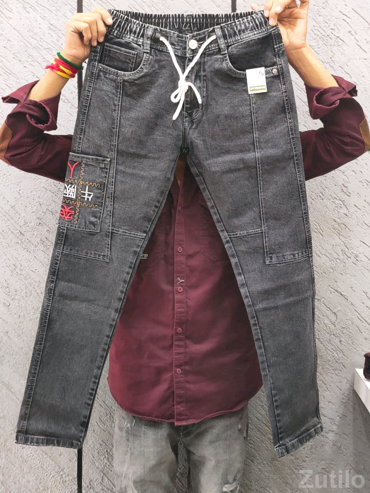 Men's Grey Denim Jogger Jeans