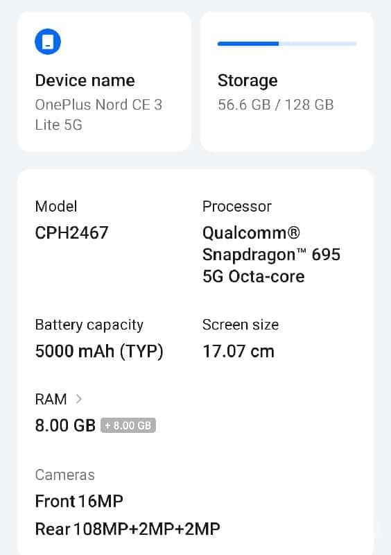 OnePlus Nord CE3 Lite 5G 8GB 128GB OnePlus Nord CE3 Lite 5G 8GB 128GB