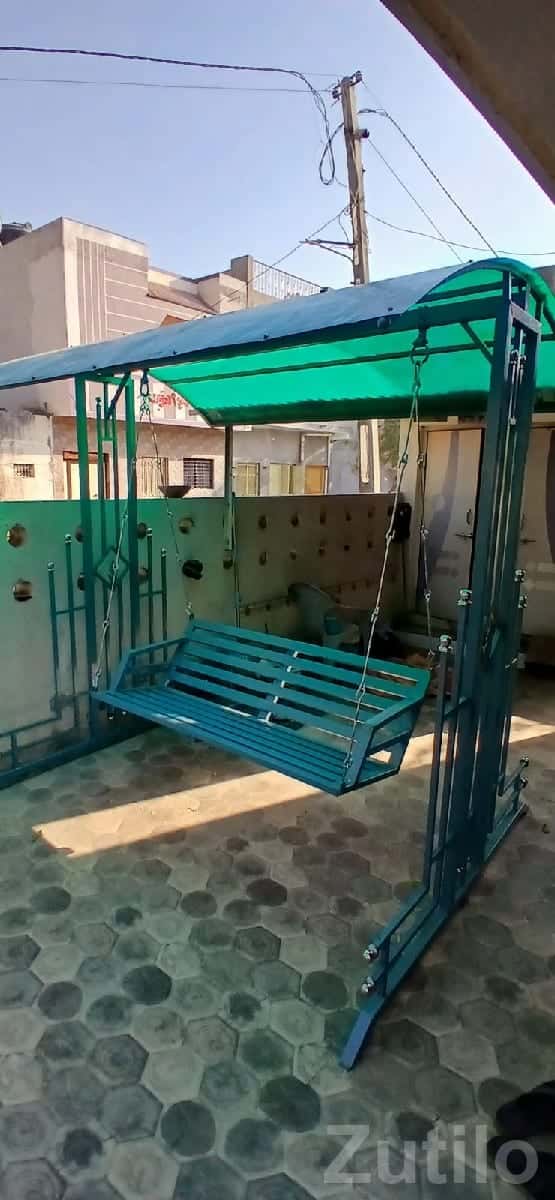 Outdoor Metal Swing Jhula with Roof Shade Outdoor Metal Swing Jhula with Roof Shade