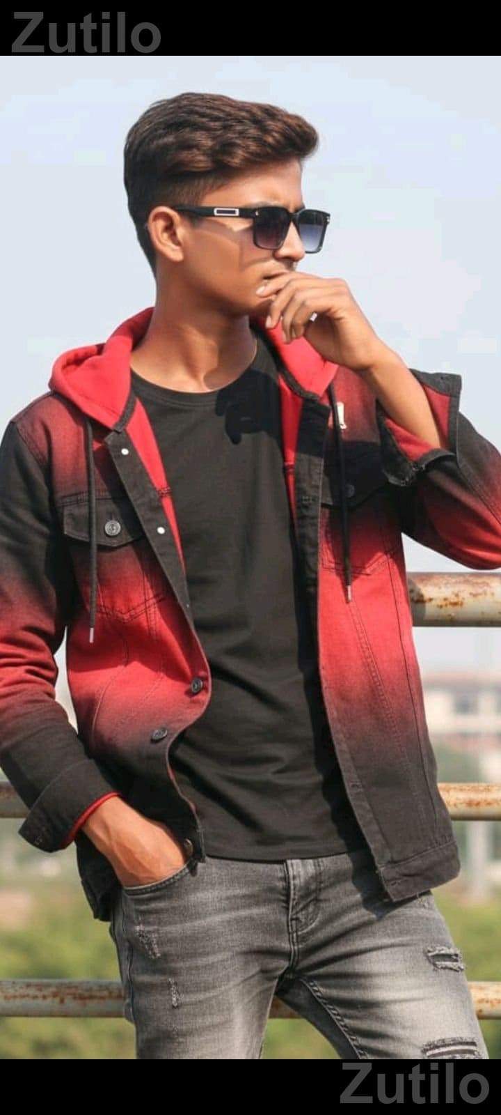 Men's Red and Black Hooded Jacket Shirt Men's Red and Black Hooded Jacket Shirt