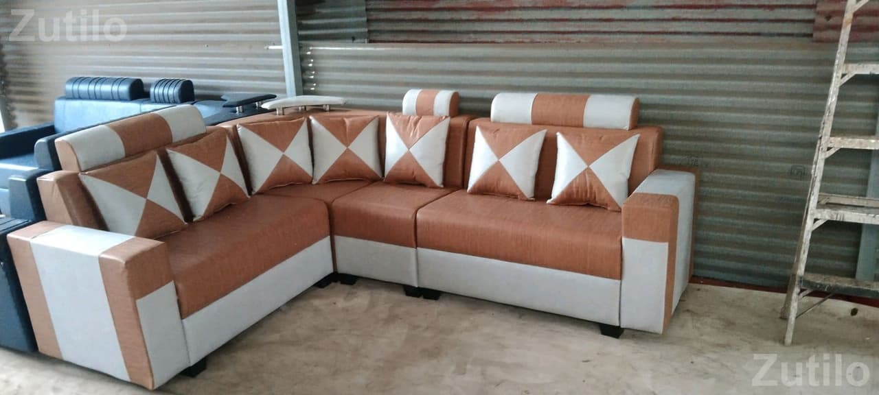 L Shape Brown and White Sofa Set L Shape Brown and White Sofa Set