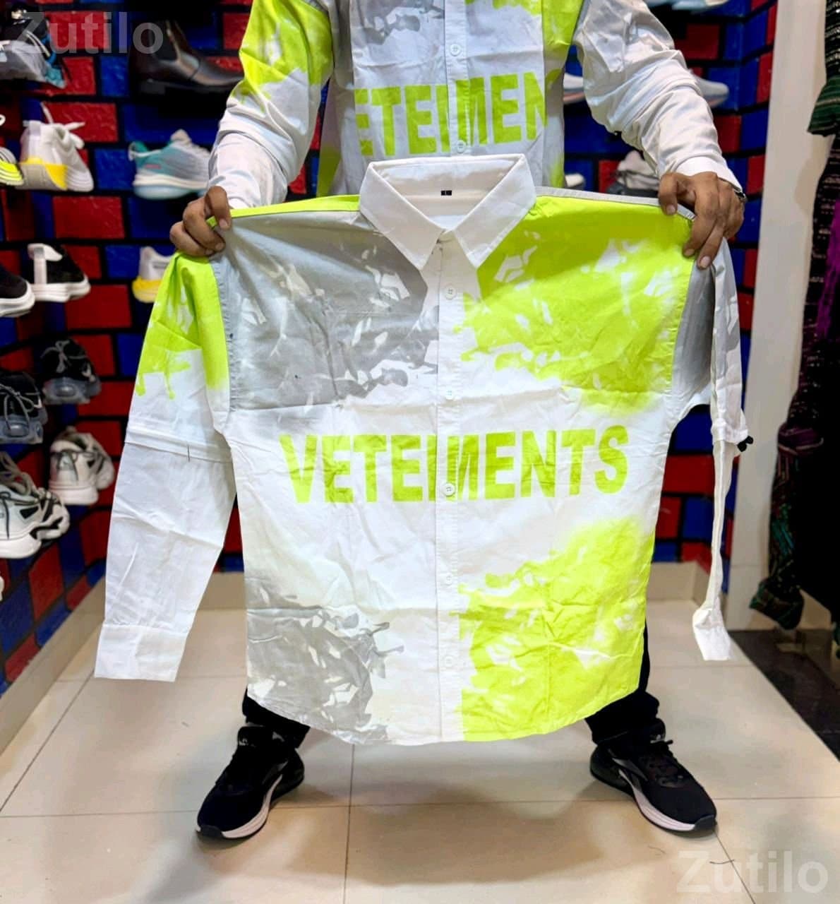 Men's Printed Casual Shirt in White and Neon Men's Printed Casual Shirt in White and Neon