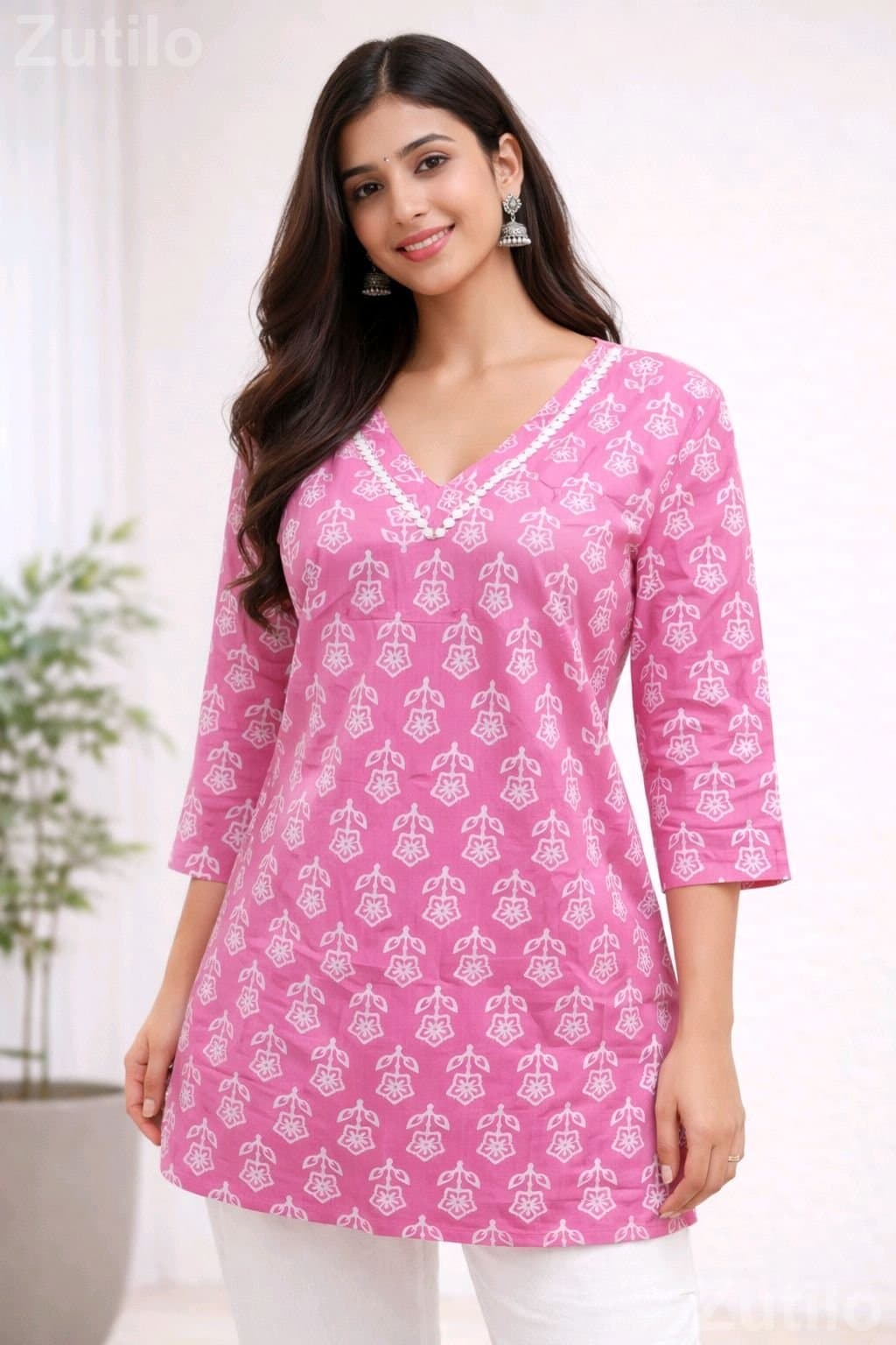Pink Cotton Short Kurti for Women Pink Cotton Short Kurti for Women
