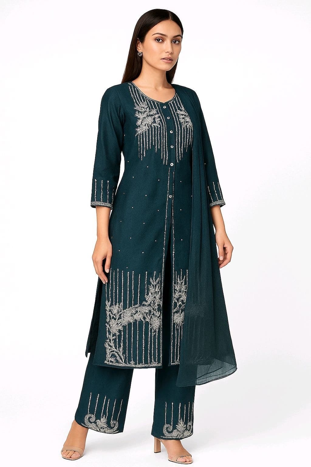 Women’s Embroidered Kurta Palazzo Set with Dupatta Women’s Embroidered Kurta Palazzo Set with Dupatta