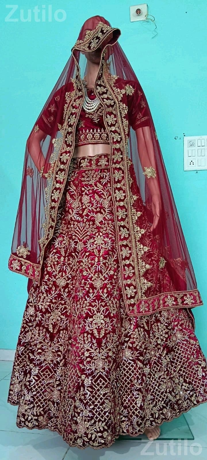 Bridal Lehenga Choli with Dupatta in Maroon Bridal Lehenga Choli with Dupatta in Maroon